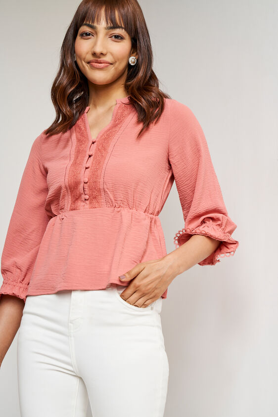 Blush Solid Band Neck Top, Blush, image 1